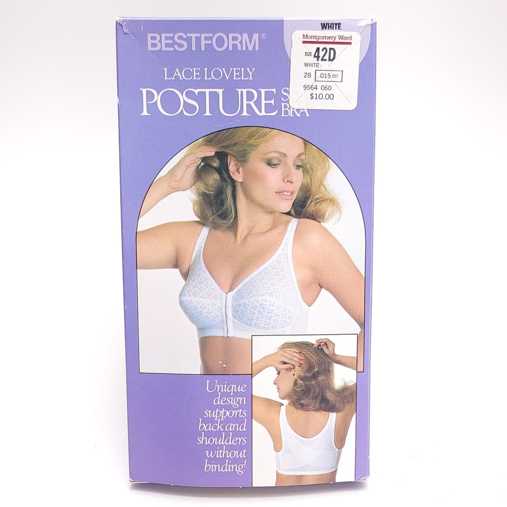 Bestform Lace Lovely Posture Support Bra White Front Close 42D‎ Vintage P6300